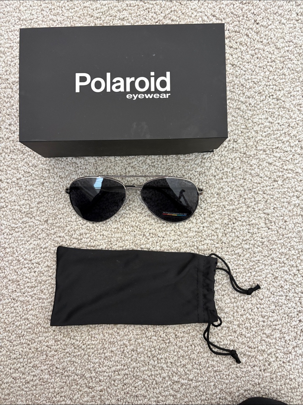 Polaroid Men’s Silver Frame Black Lens Aviator Sunglasses